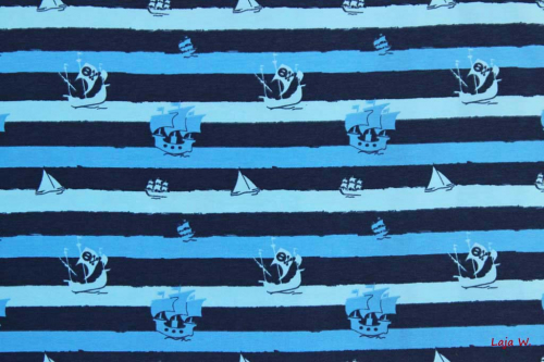 Stretch Jersey Segelschiffe blau (10 cm)