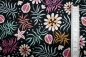 Preview: Designer- Baumwollstoff Tropical Garden schwarz (10 cm)