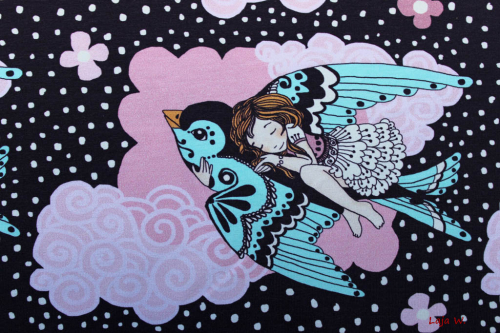 Stretch- Jersey  "Birds and fairy" (10 cm)