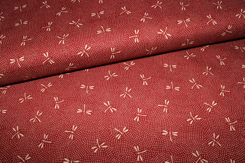 japanische Designerbaumwolle Libellen Punkte rostrot (10 cm)