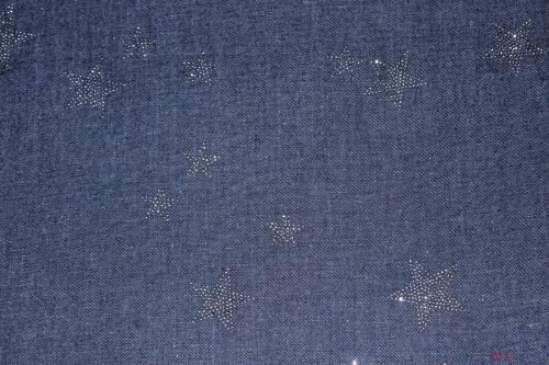 leichter Jeansstoff Glitzersterne dunkelblau (10 cm)