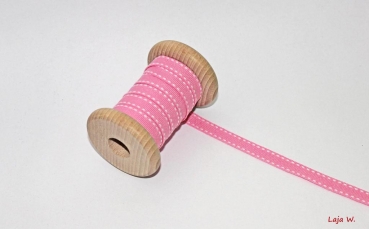 Ripsband Steppfaden rosa/weiß (1 m)