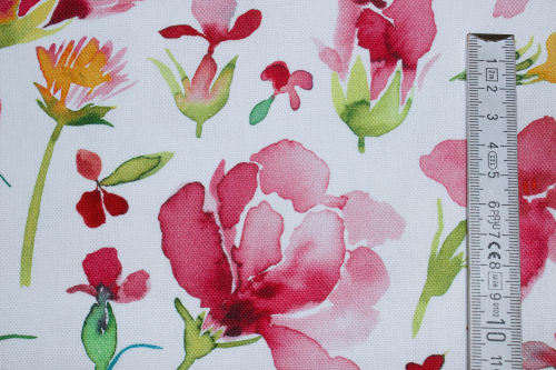 Canvas/Dekostoff Aquarellblumen reinweiß  (10 cm)