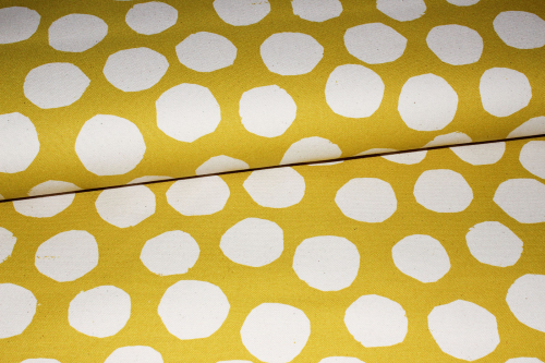 Kokka BaumwollcanvasTreflé Dots vintage dusty yellow/ natur (10 cm)