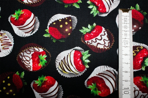 Designerbaumwollstoff Strawberry Delight Black (10 cm)