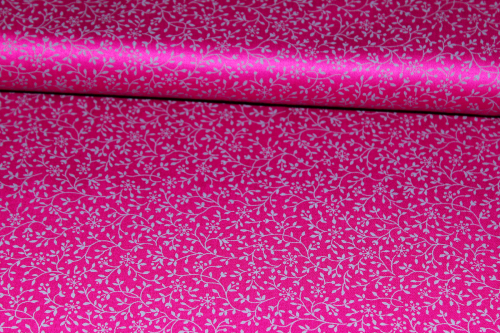 Baumwollstoff Blätterranken pink/grau (10 cm)