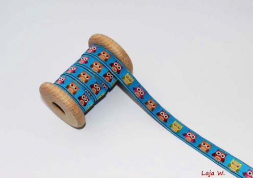 Webband Eulen blau (1 m)