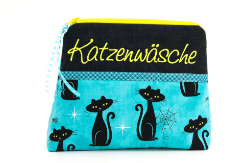 Designerbaumwolle CAT CHARMS grüntürkis (10 cm)
