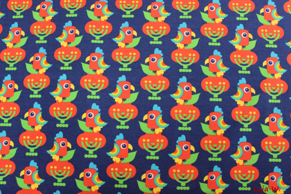 Stretch Jersey Parrots dunkelblau (10 cm)