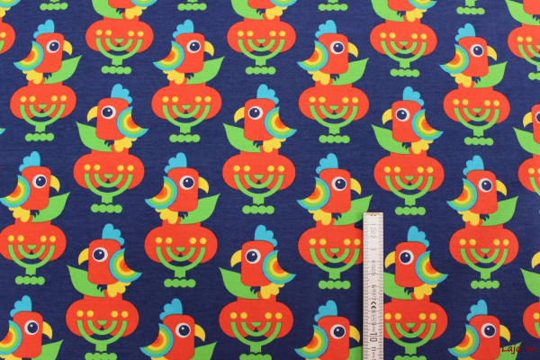 Stretch Jersey Parrots dunkelblau (10 cm)