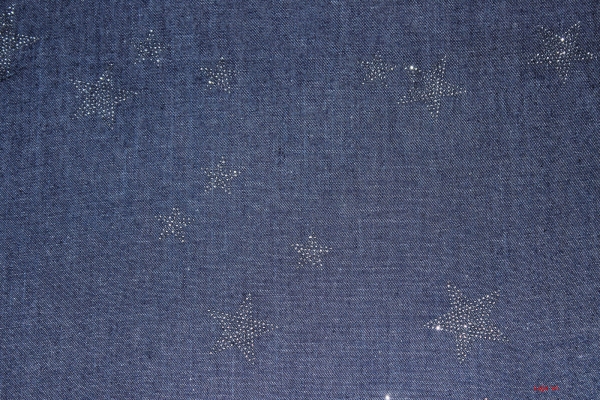 leichter Jeansstoff Glitzersterne dunkelblau (10 cm)