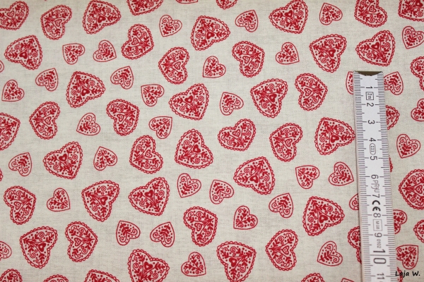 Baumwollstoff "Scandi 4 Hearts" (10 cm)