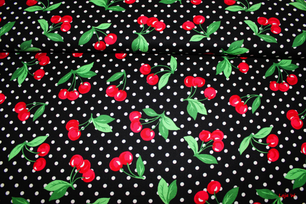 Designerbaumwolle Cherry Dot schwarz (10 cm)