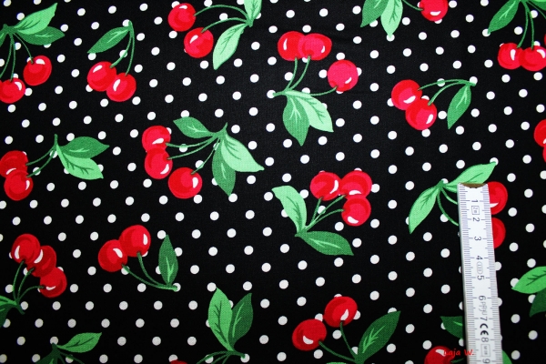 Designerbaumwolle Cherry Dot schwarz (10 cm)