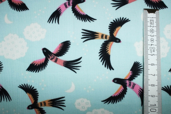 Designer- Baumwollstoff Parrot Play hellblau (10 cm)