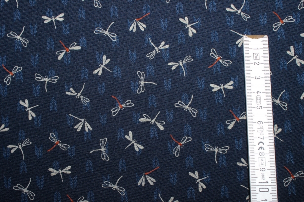japanische Designerbaumwolle Libellen dunkelblau (10 cm)