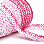 Schrägband Häkelborte weiß mit rosa Punkten (1 m)